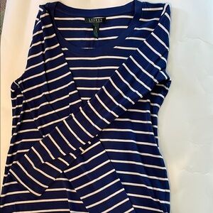 Lauren Ralph Lauren Blue and White Fitted Long Sleeve Tee